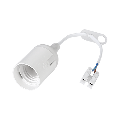 Plastic lamp socket E27, smooth, white with 20 cm. cable, package of 50 pcs.