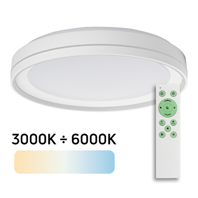 Plafoniera LED dimmerabile CCT con telecomando, rotonda, bianca, 45W, 3000-6000К, 220-240V AC, IP20