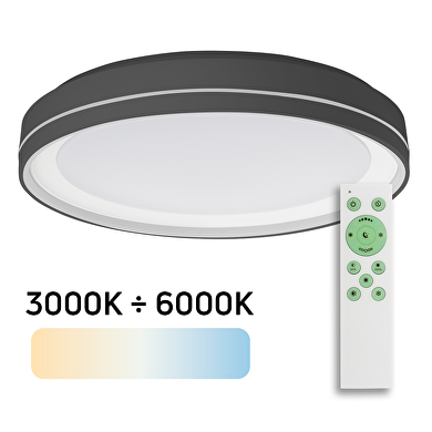 LED dimmbare CCT Deckenleuchte mit Fernbedienung, Kreis, schwarz, 45W, 3000-6000К, 220-240V AC, IP20