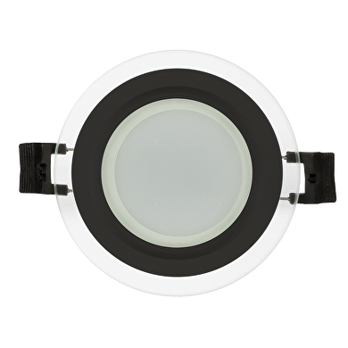 LED стъклен панел за вграждане, кръг, 6W, 4200K, 220-240V AC, IP44, черен ринг