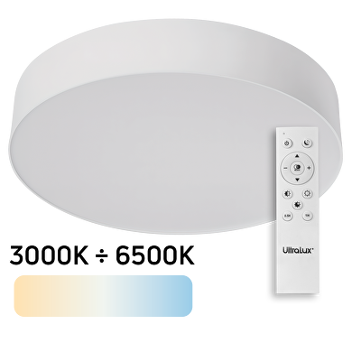 Plafoniera LED dimmerabile CCT con telecomando, bianca, max. 72W, 3000K-6500К, 220-240V AC, rotonda, IP20