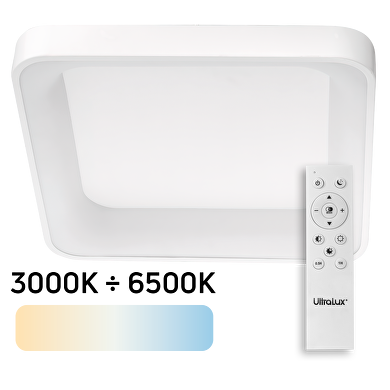 Plafonnier LED CCT de gradation avec télécommande, blanc, max. 72W, 3000K-6500К, 220-240V AC, carré, IP20