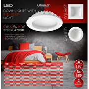 Λάμπα LED σποτ με έμμεσο φως 8W, 2700K, 220-240V AC, ζεστό φως, τετράγωνο