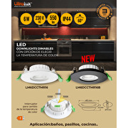 LED downlight de empotrar, 6W, IP44,blanco, con opción de elegir la temperatura de color CCT.