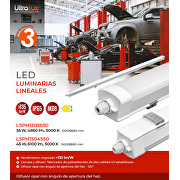 Pantallas estancas de LED 1,20m,36W,IK08,5000K 135lm/W, IP65, 220-240V AC