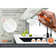 LED downlight para muebles de empotrar, redondo , 4W, 3000K/4000K/6500K(CCT), 12V DC, IP44,color blanco