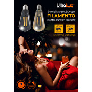 Bombilla de LED con filamento, dimable, 8W, E27, 4200K(luz neutral), 220-240V AC, ST64