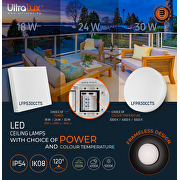 LED Deckenleuchte 18W/24W/30W, CCT 3000K/4000K/5000K, 220V-240V AC, IK08, IK08, weiß, rund, IP54