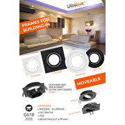 Ceiling downlight frame, square, GU10, moveable, white, IP20