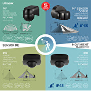 Sensor de movimiento  PIR IP44 180º superficie  NEGRO, LENTE NEGRA, 12m