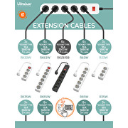 Extension cable with 3 Schuko sockets, with switch, 3 meters, white