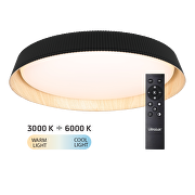 Plafonnier LED CCT à intensité variable avec télécommande, noir/bois, max. 72 W, 3 000 K-6 000 K, 220-240 V AC, rond, IP20