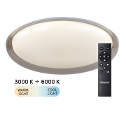 Φωτιστικό οροφής LED CCT με δυνατότητα ρύθμισης έντασης και τηλεχειριστήριο, καπνιστό χαλαζία, μέγ.72W, 3000K-6000К, 220-240V AC, στρογγυλό, IP20