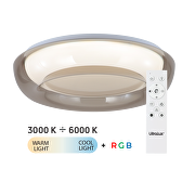LED dimmable ССТ+RGB ceiling lamp with remote control, smoky quartz, 28W+5W, 3000K-6000К, 220-240V AC, round, IP20
