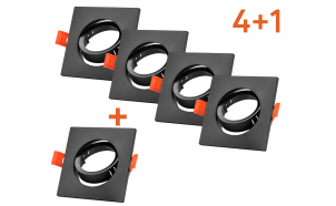 Bonus paket 4+1 Okvir za stropnu svjetiljku 5 kom./kutija, kvadratni, pomični, crni, plastični, IP20
